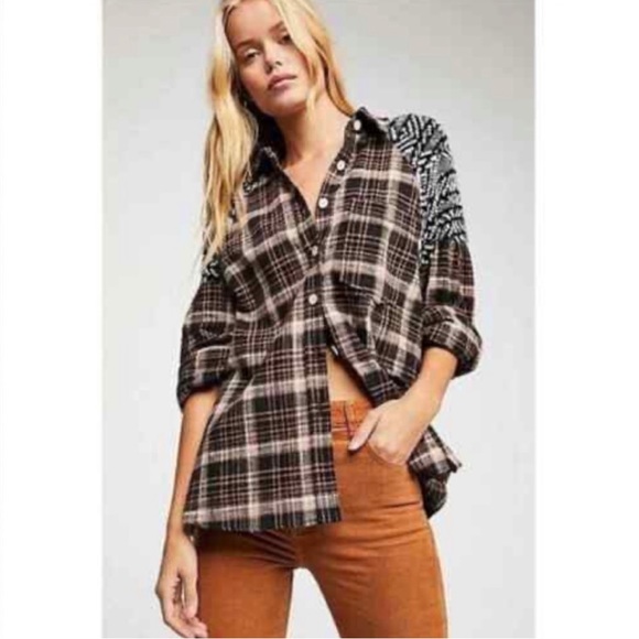 Free People Oversized Plaid Button Up Shirt - Picture 1 of 7